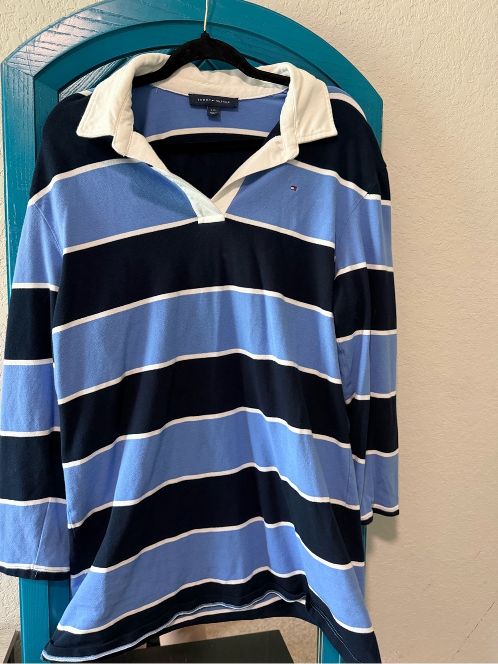 Tommy Hilfiger Women's Blue and Navy Striped Midi Dress